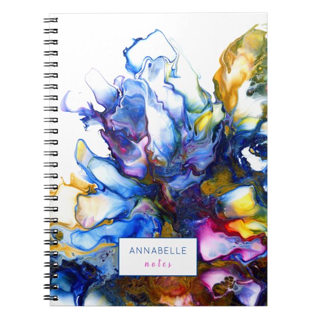 Personalized Vibrant Blue Abstract Fluid Art Agate Notebook (Front)