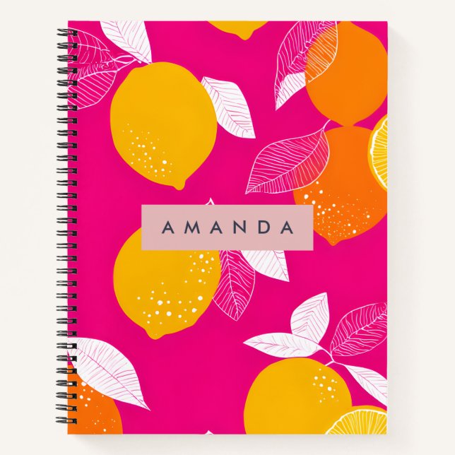 Personalized Vibrant Citrus Lemon Pattern Notebook (Front)
