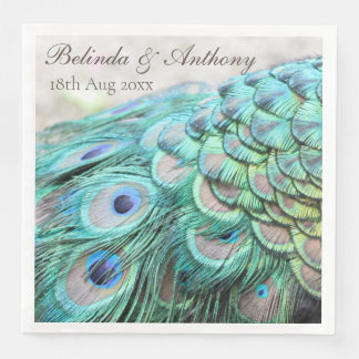 Personalized Vibrant Elegant Peacock Feathers Pape Napkin