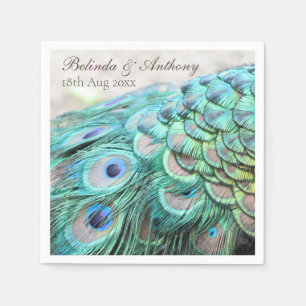Personalized Vibrant Elegant Teal Peacock Feathers Napkin