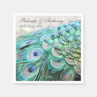 Personalized Vibrant Elegant Teal Peacock Feathers Napkin