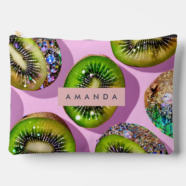 Personalized Vibrant Glitter Kiwi Pop Art Design Accessory Pouch (Front)