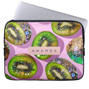 Personalized Vibrant Glitter Kiwi Pop Art Design Laptop Sleeve