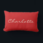 Personalized Vibrant Red Script Name Modern  Lumbar Pillow<br><div class="desc">A bold and stylish lumbar pillow featuring a personalized name in an elegant script font on a deep red background. This classic yet modern design makes a great accent for bedrooms,  living spaces,  nurseries,  or office decor. A thoughtful custom gift idea for birthdays,  housewarmings,  or special occasions.</div>