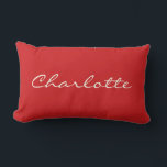 Personalized Vibrant Red Script Name Modern  Lumbar Pillow<br><div class="desc">A bold and stylish lumbar pillow featuring a personalized name in an elegant script font on a deep red background. This classic yet modern design makes a great accent for bedrooms,  living spaces,  nurseries,  or office decor. A thoughtful custom gift idea for birthdays,  housewarmings,  or special occasions.</div>