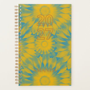 Personalized Vibrant Sunflower Blue Tie-Dye Art Planner