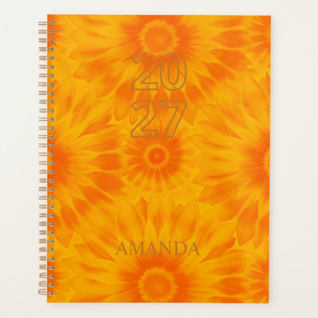 Personalized Vibrant Sunflower Orange Tie-Dye Art Planner (Front)