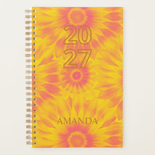 Personalized Vibrant Sunflower Pink Tie-Dye Art Planner