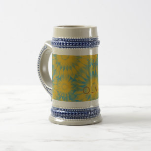 Personalized Vibrant Sunflower Tie-Dye Art Beer Stein