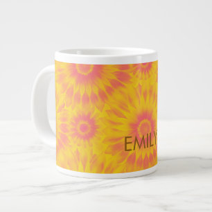 Personalized Vibrant Sunflower Tie-Dye Art Large Coffee Mug