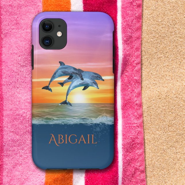 Personalized Vibrant Sunset Dolphins Jumping Ocean Case-Mate iPhone Case (Creator Uploaded)