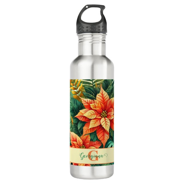 Personalized Vibrant Tropical Christmas Poinsettia 710 Ml Water Bottle (Front)