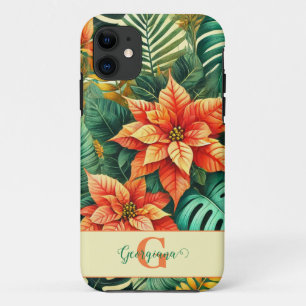 Personalized Vibrant Tropical Christmas Poinsettia iPhone 11 Case