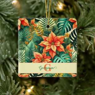 Personalized Vibrant Tropical Christmas Poinsettia Ceramic Ornament