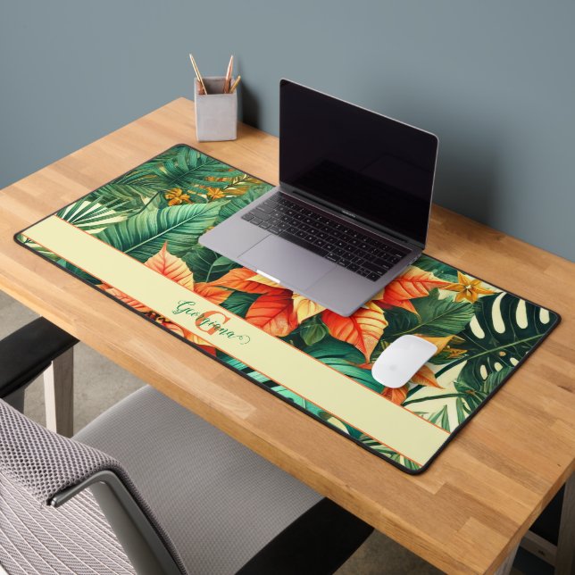 Personalized Vibrant Tropical Christmas Poinsettia Desk Mat (Office 2)