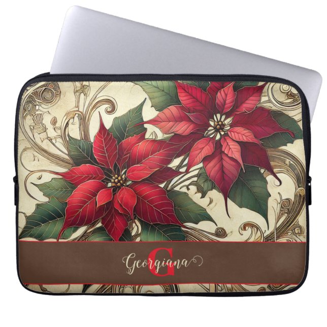 Personalized Vibrant Tropical Christmas Poinsettia Laptop Sleeve (Front)