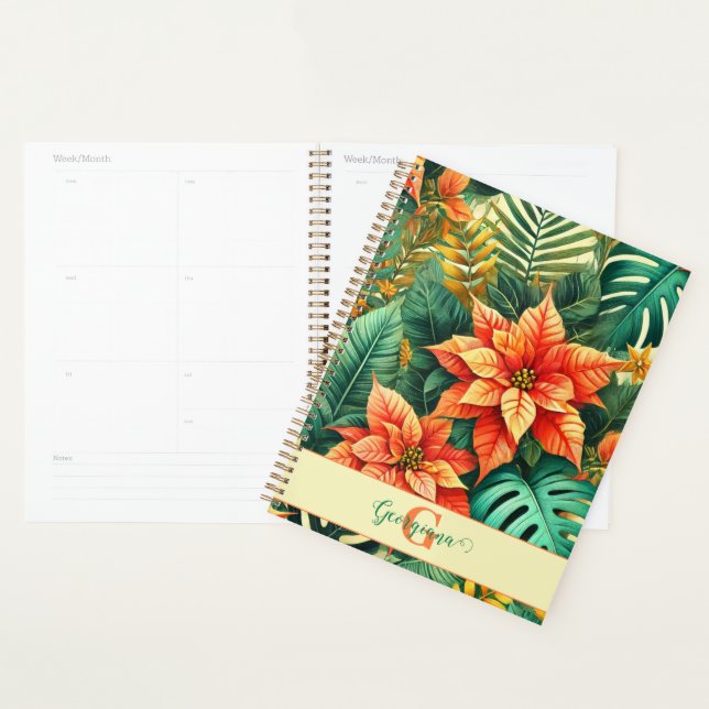 Personalized Vibrant Tropical Christmas Poinsettia Planner (Display)