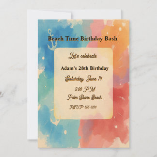 Personalized Vibrant Watercolor Beach Invitation