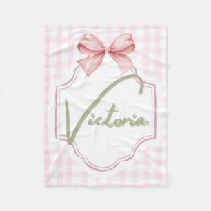 Personalized Victoria Baby Girl Nursery Bow Fleece Blanket