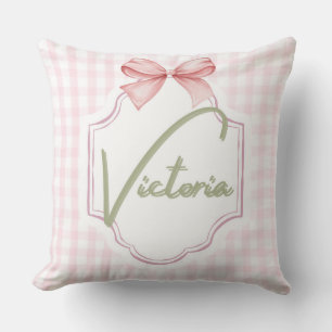 Personalized Victoria Baby Girl Nursery Bow Throw Pillow