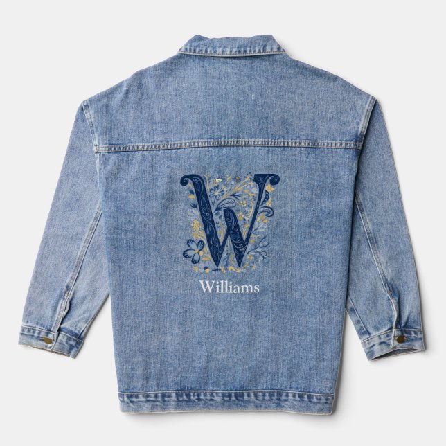 Personalized Victorian Calligraphy Monogram W Denim Jacket (Back)