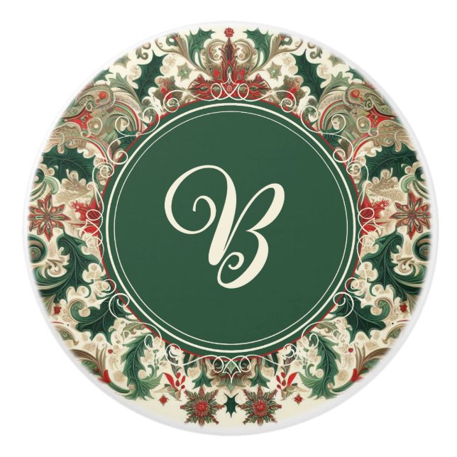 Personalized Victorian/Classic/Vintage Christmas Ceramic Knob (Front)