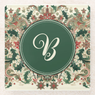 Personalized Victorian/Classic/Vintage Christmas Glass Coaster
