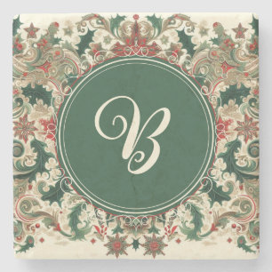 Personalized Victorian/Classic/Vintage Christmas Stone Coaster