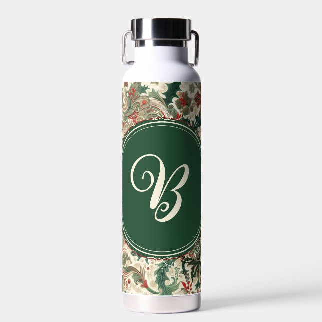 Personalized Victorian/Classic/Vintage Christmas Water Bottle (Front)