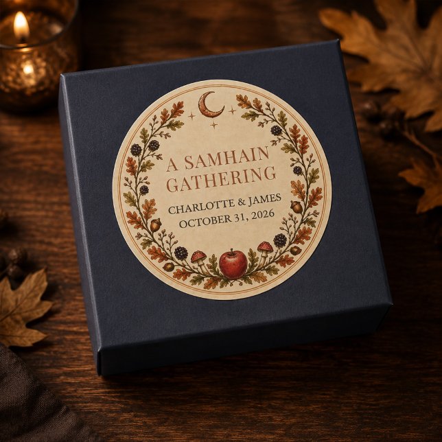 Personalized Victorian Samhain Botanical Classic Round Sticker (Personalized Victorian Samhain Botanical Classic Round Sticker)