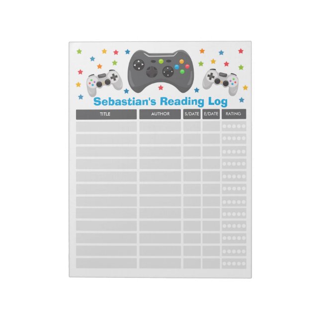 Personalized Video Game Reading Log Homeschool Log Notepad (Rotated)