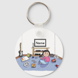 Personalized Video Gamer - Female Cartoon Keychain