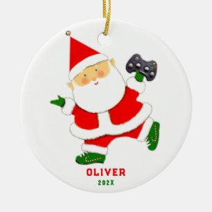 Personalized Video Gamer Holiday Gift Ceramic Ornament