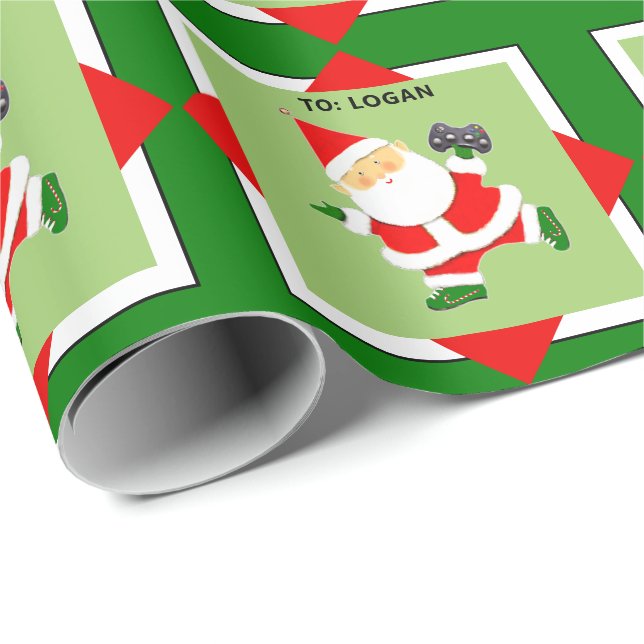 Personalized Video Gamer Holiday Gift Wrapping Paper (Roll Corner)