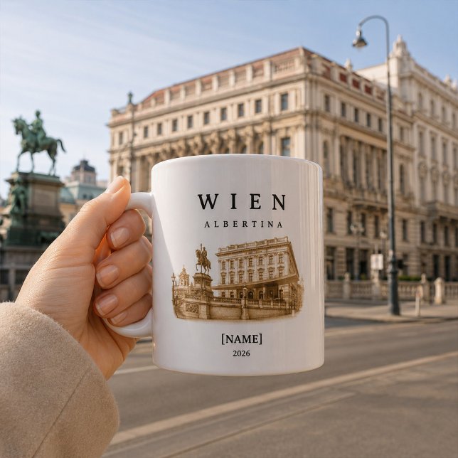Personalized Vienna Albertina Mug | Name & Year (Albertina Wien – deine personalisierte Tasse vor ikonischer Architektur im Herzen der Stadt)