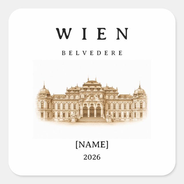Personalized Vienna Belvedere | Name & Year Square Sticker (Front)
