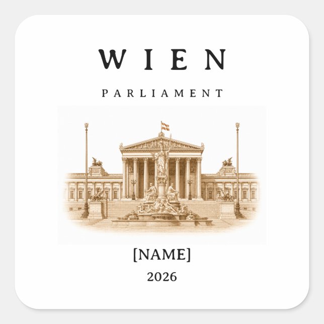 Personalized Vienna Parliament | Name & Year Square Sticker (Front)