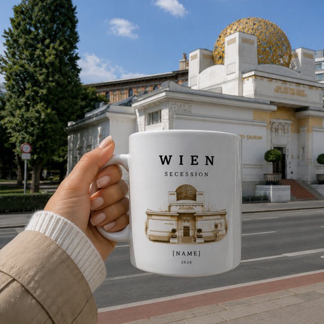 Personalized Vienna Secession Mug | Name & Year (Deine personalisierter Tasse direkt an der Straße dieses ikonischen Bauwerks)
