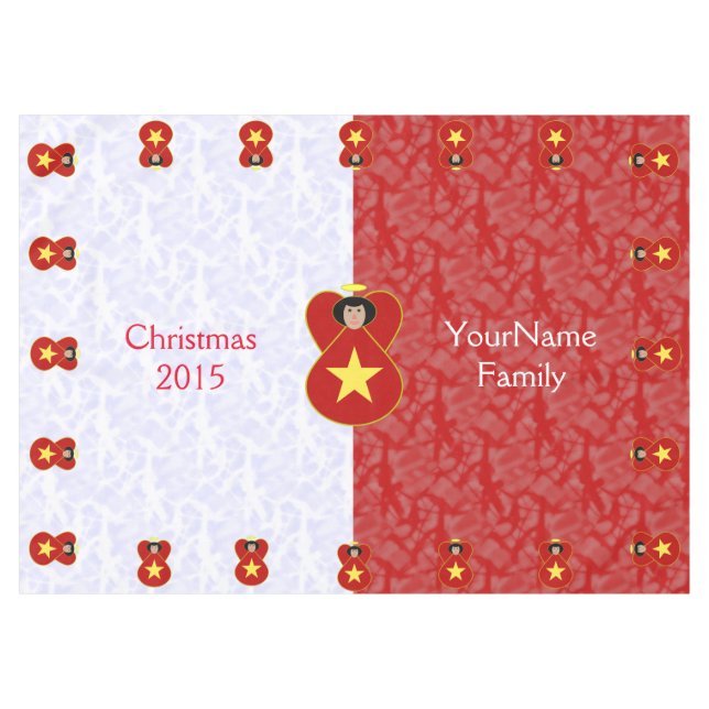 Personalized Vietnamese Angel Flag Red White Tablecloth (Front (Horizontal))