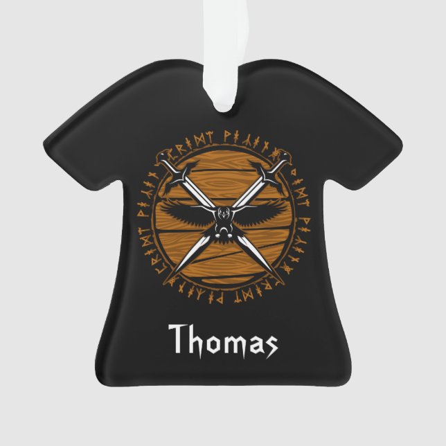Personalized Viking Crossed Swords and Raven Ornament (Front)