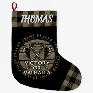 Personalized Viking Victory or Valhalla Tan Black Large Christmas Stocking