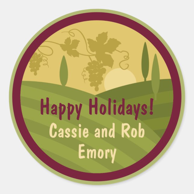 Personalized Vineyard Holiday Wine Label (Front)