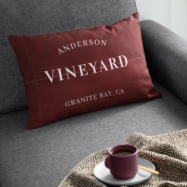 Personalized Vineyard Red Rustic Wine Lover Gift Lumbar Pillow (Creator Uploaded)