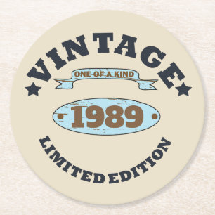Personalized vintage 30th birthday gift round paper coaster