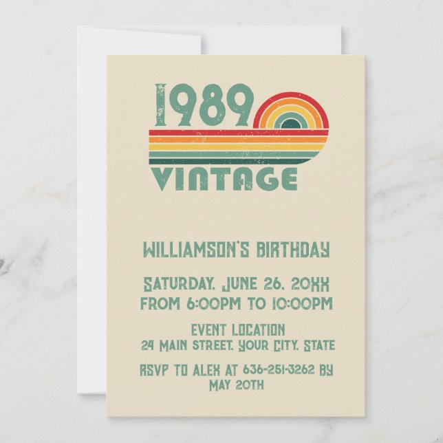 Personalized vintage 35th birthday party invitation (Front)