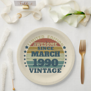 Personalized vintage 35th birthday party paper plate