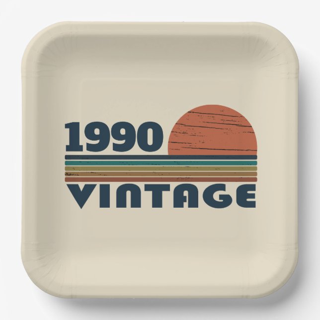Personalized vintage 35th birthday party paper plate (Front)