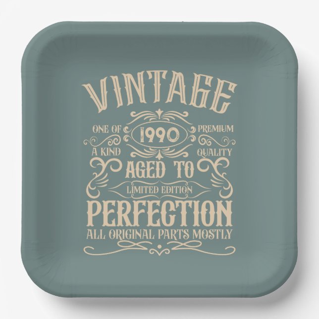 Personalized vintage 35th birthday party paper plate (Front)