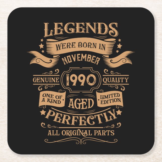 Personalized vintage 35th birthday party square paper coaster (Front)