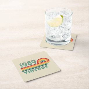 Personalized vintage 35th birthday party square paper coaster